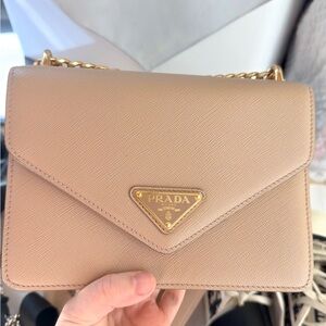 Prada Taupe Saffiano Leather Chain Crossbody
